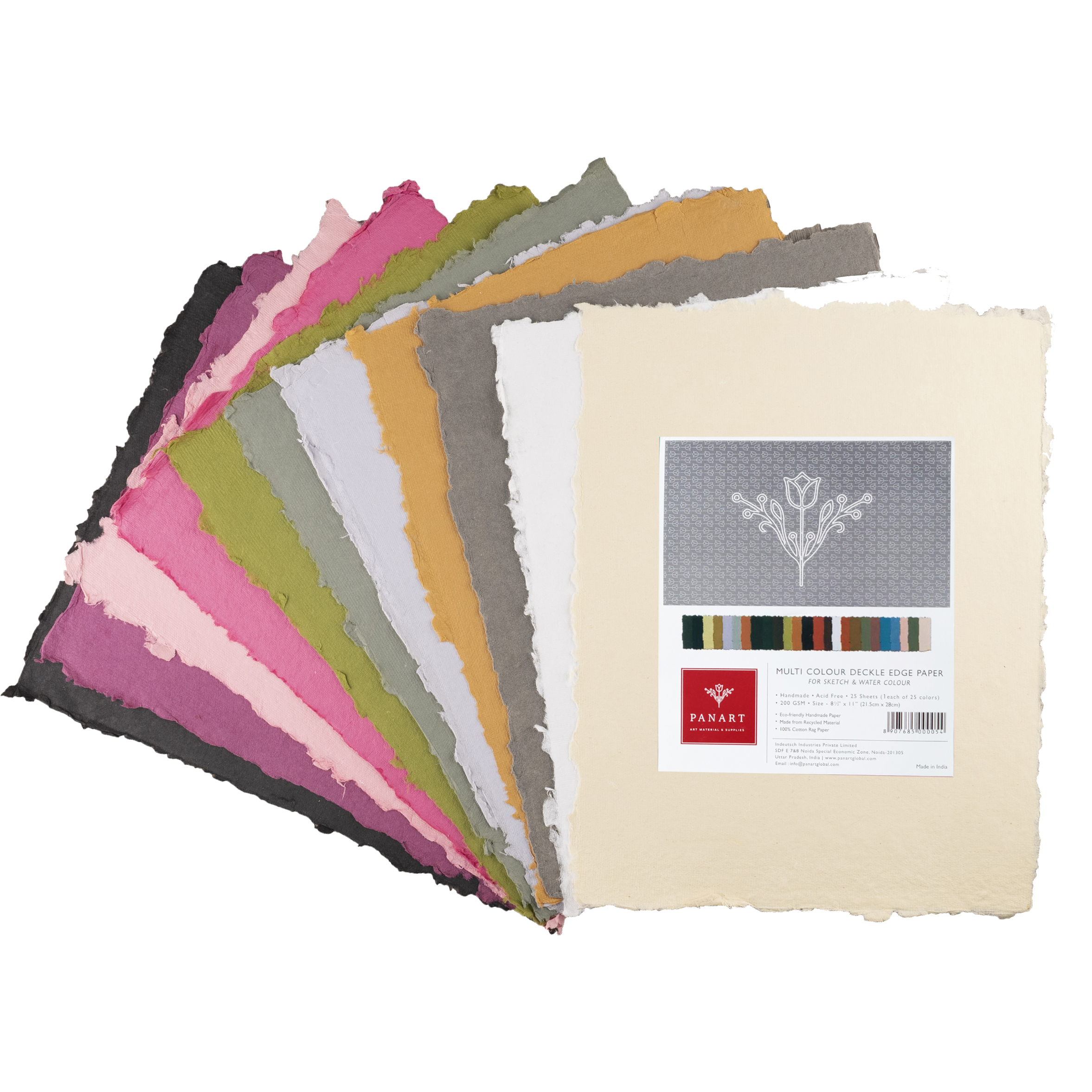 PANART Colored Deckle Edge sheet 200g 22x28cm 25er Pack